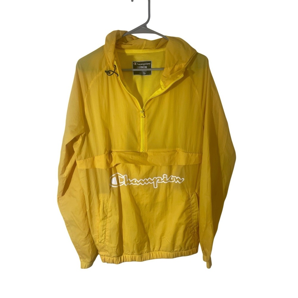 Y2K Vintage 2000's Champion Yellow Anorak Windbreaker Medium Spellout Logo